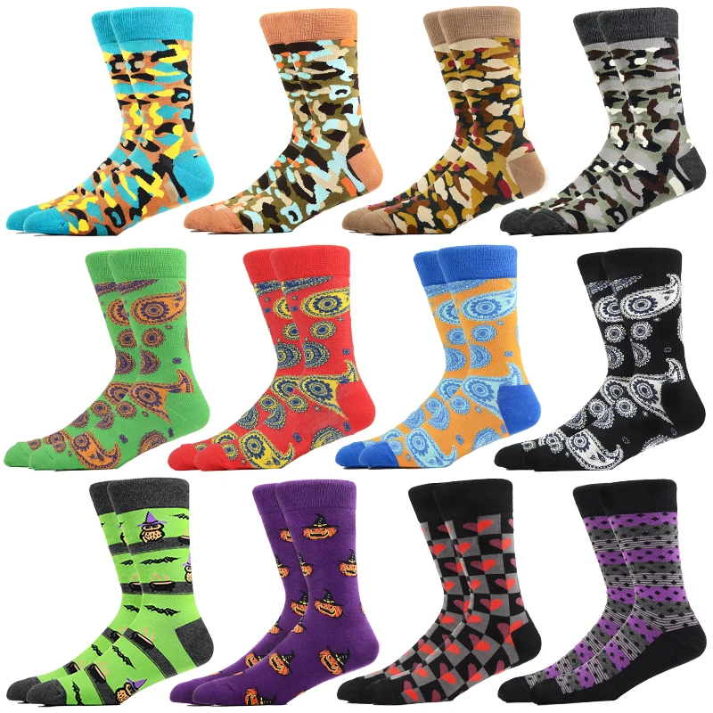 Funny Socks Men Crew Cartoon Causal Cotton Halloween Pumpkin Skeleton Colorful Camouflage Style Harajuku Happy Woman New | Мужская