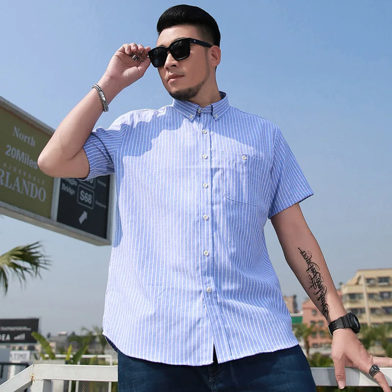 10XL 8XL 7XL Men's Loose Shirt Plus Size Summer Short Sleeve Fashion Stripes Business Work Casual Shirt men casual shirt