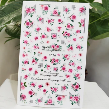 

3D Nail Sticker Decals Self-adhesive Design Stickers for Nails Geometry Red Flowers Stickers for Manicure Nail Art Decoration