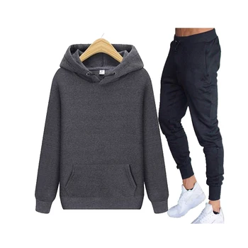 

New hooded suit sportswear men's fleece warm Sweatshirt logo custom solid color jogging sportswear sports suit two piece set2020