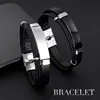 Leather Bracelet Blank For Engrave Stainless Steel Plate To Engrave Layer Leather Bracelet Bangles For Men Wholesale 10pcs 3