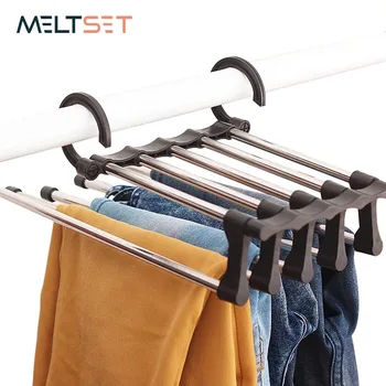 

Multi-functional 5 in 1 Pant Rack Magic Adjustable Clothes Hangers For Trouser Tie Shawl Closet Organizer Stainless Steel