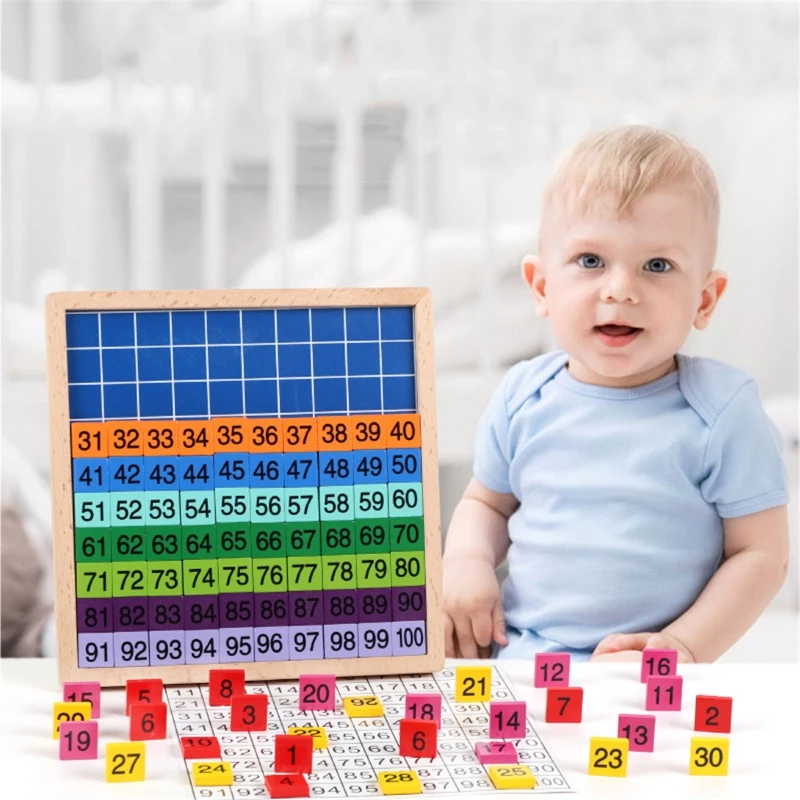 Wooden Math Learning Board Toy Montessori 1-100 Consecutive Numbers Wooden Hundred Digital Board Educational Game for Kids