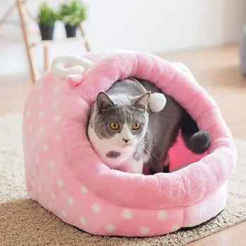 

Cet bed Pet Cartoon Cave Nest Warm House For Dogs Cats With Removable Washable Sleeping Mat cat house