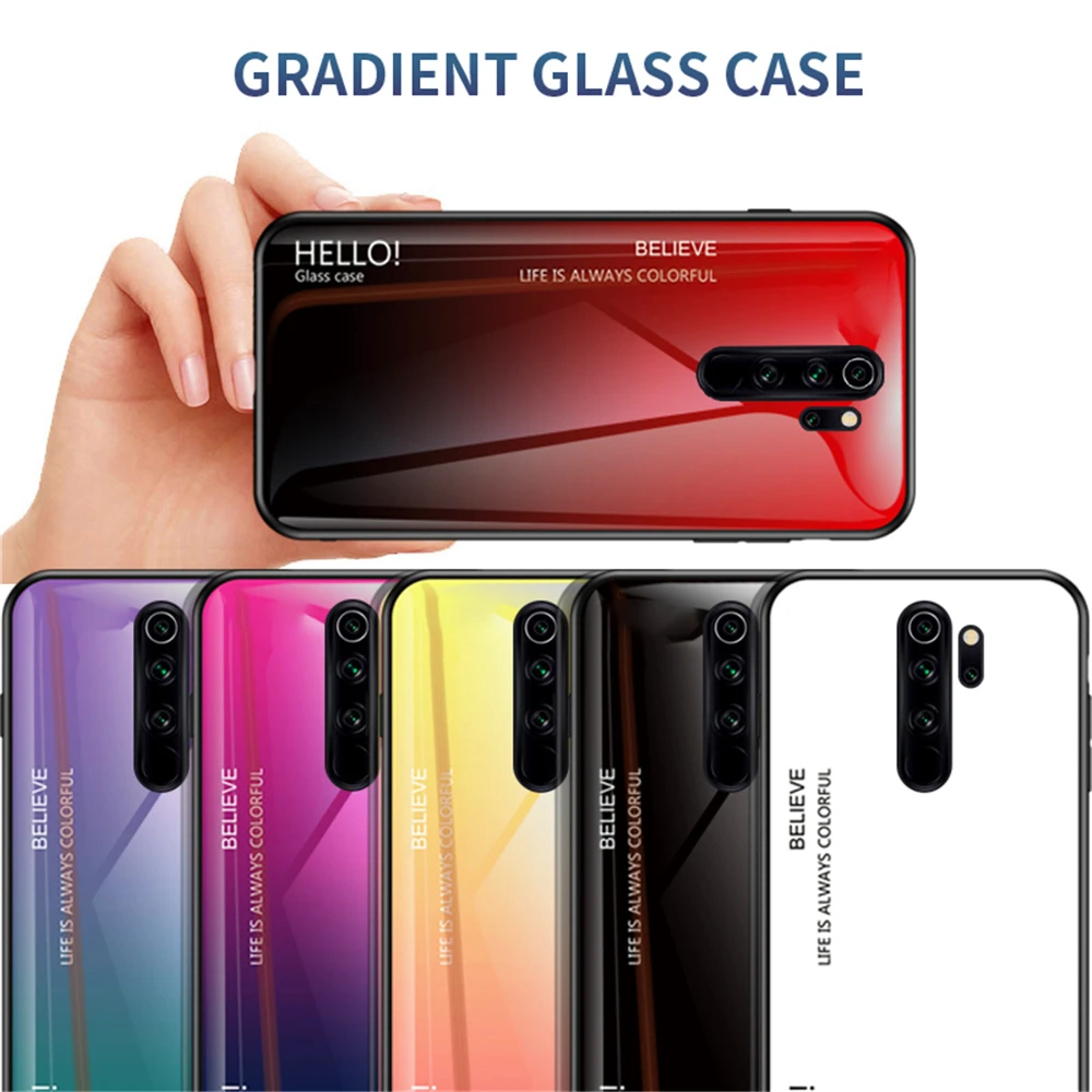 Gradient Color Glass Case For Xiaomi Redmi Note 8 Pro 7 Mi 9 Play 7A K20 Pocophone F1 Back Cover |