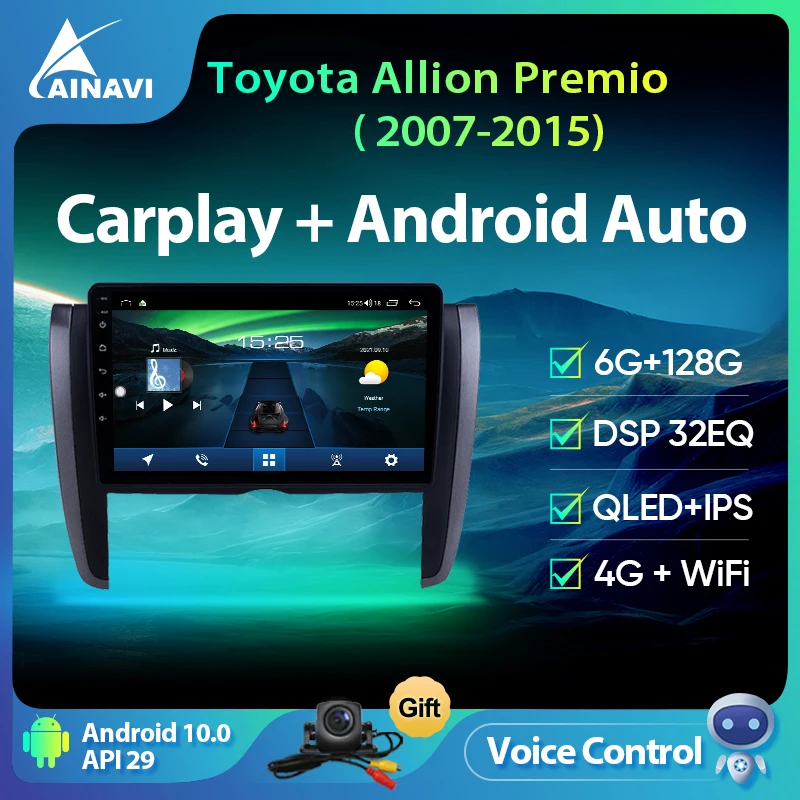 Ainavi Android 10 QLED 6 + 128G 8 ядер радио для Toyota думатор Premio 2007-2015 Carplay Автомобильный