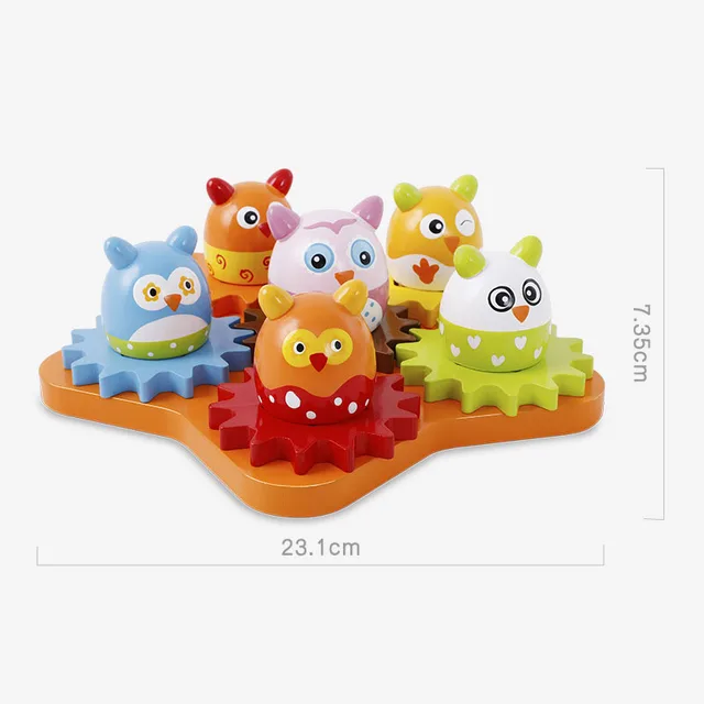 Colorful Wooden Children Early Educational Mechanical Gear Design Cartoon Animal Baby Building Blocks Combine Toy Set Pull Toy 5