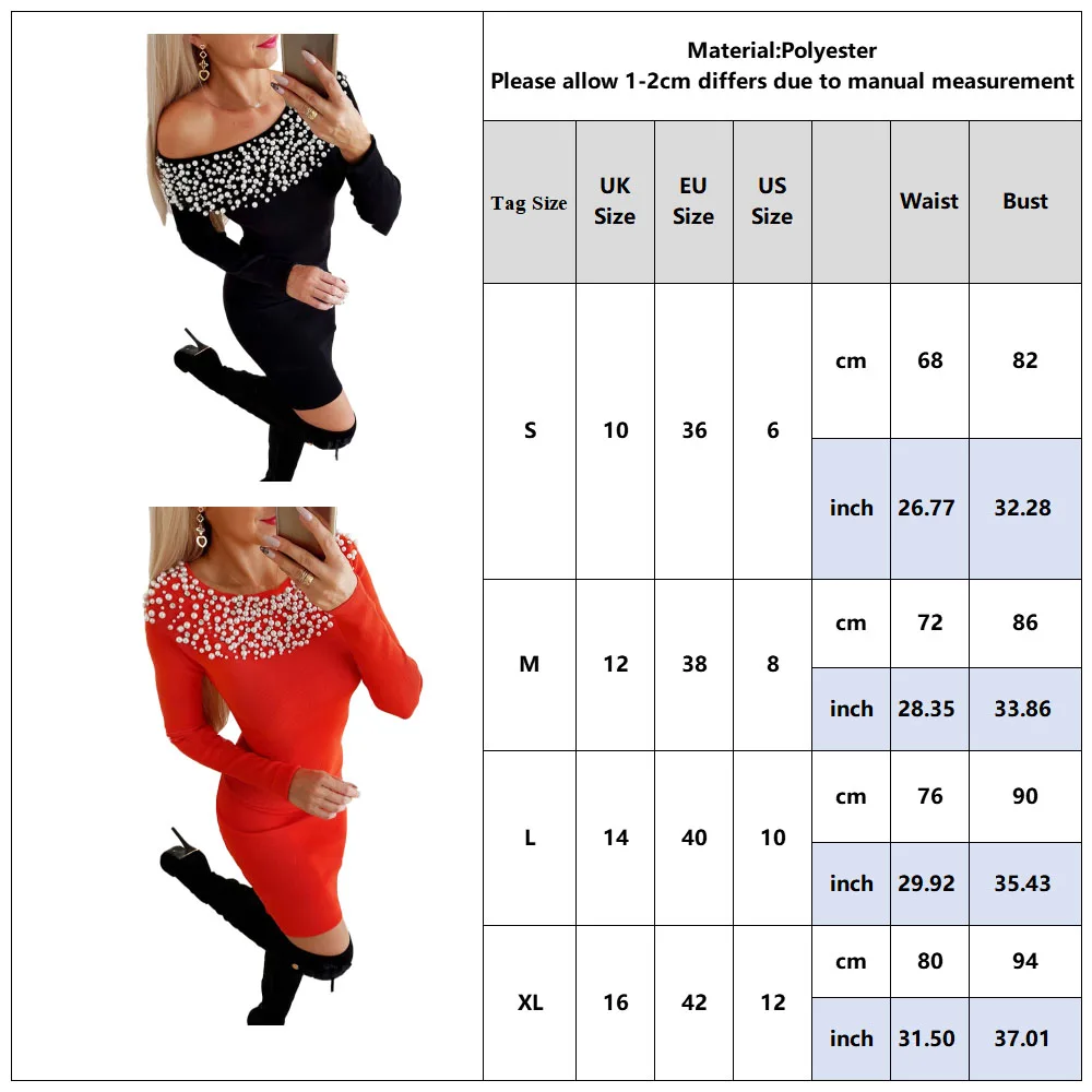 Сексуальное платье с бисером, зимнее женское тонкое Короткое облегающее платье с жемчугом, женское осеннее платье, женские черные платья с вырезом лодочкой и длинным рукавом D30
