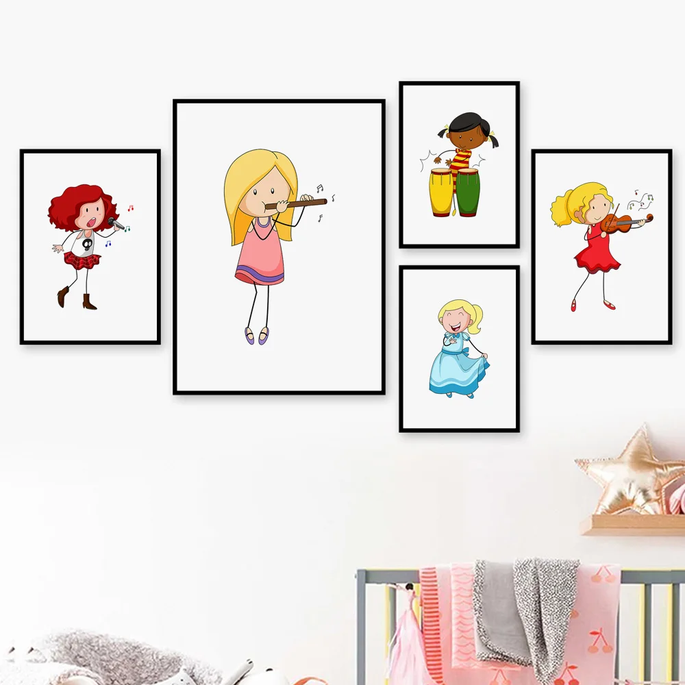 

Boy Girl Singers Musicians Actions Guitar Wall Art Canvas Painting Nordic Posters and Prints Wall Pictures Baby Kids Room Decor