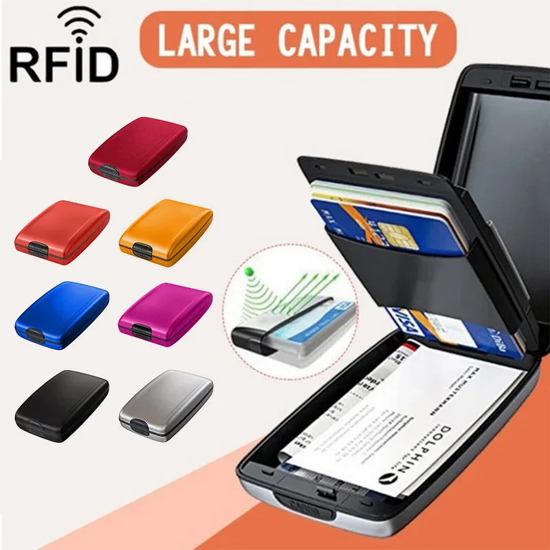 Funda rígida de aluminio con bloqueo de tarjeta bancaria para hombre y mujer, BILLETERA, tarjeta de crédito, soporte protector de escaneo Anti RFID, novedad de 2021