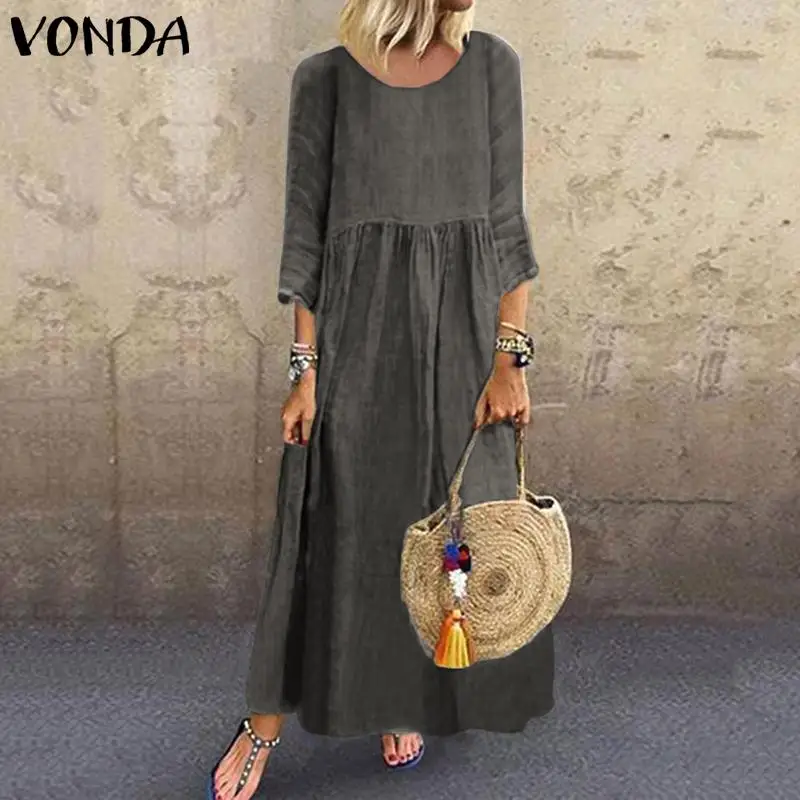 VONDA Women Dress Vintage 3/4 Sleeve Swing Party Maxi Long Dress 2020 Summer Sundress Bohemian Holiday Vestidos Robe Femme S-5XL VONDA Women Dress Vintage 3/4 Sleeve Swing Party Maxi Long Dress 2020 Summer Sundress Bohemian Holiday Vestidos Robe Femme S-5XL