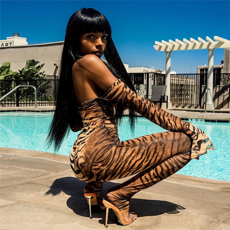 

Women Jumpsuit Skinny Bodycon Romper Fashion Leopard Zebra Clubwear Sexy Thin Long Trousers Party Pants Animal Print Clothing