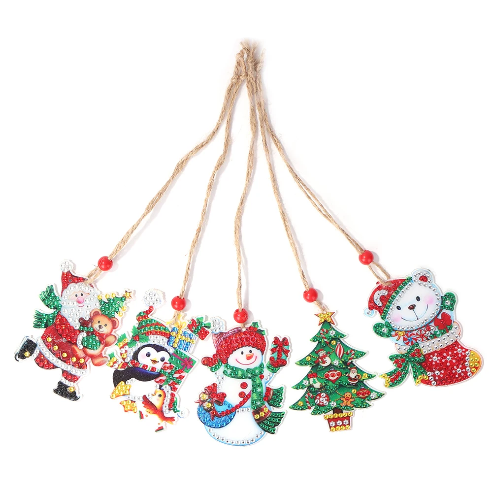 5PCS 5D Diamond Painting Christmas Pendant Ornament Santa Snowman Xmas Trees Hanging Pendant Diamond Embroidery Kit