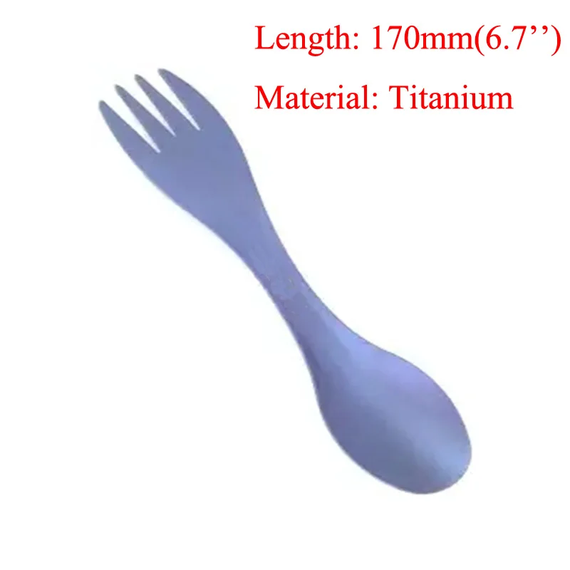 Blue Titanium Открытый рюкзак столовые приборы Ti Титановая посуда походная кухонная утварь, столовые приборы для пикника Spork вилка ложка туристический лагерь длинный портативный - Цвет: Blue Titanium