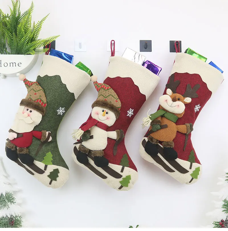 Рождественские носки с подвеской, носки Санта-Клауса, тканевые маленькие сапожки, Подарочный мешок для конфет, Рождественские елки, домашние украшения
