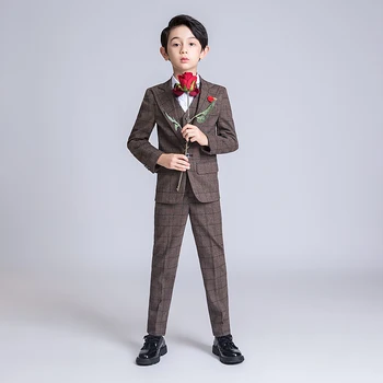 

YuanLu Boy Suits For Wedding Party 3PCS Blazer/Pants/Vest Formal Costume Children Clothes Brown
