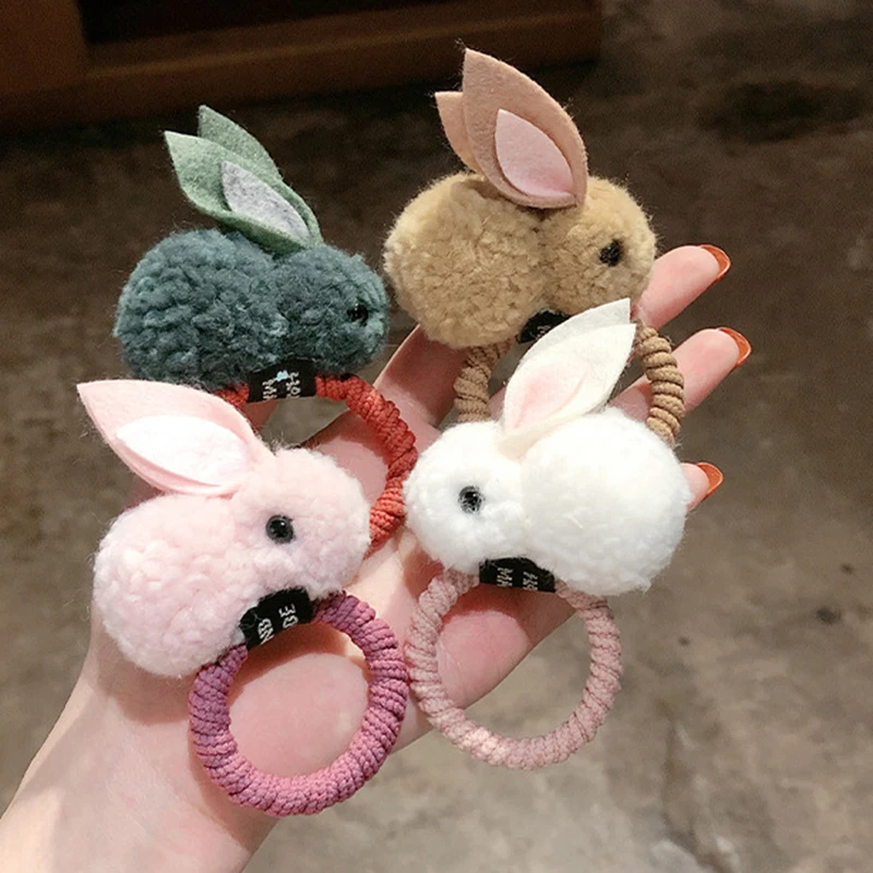 

Fashion Cute Ball Rabbit Hair Ring Female Tie Rope Korean Elastic Rubber Hair Bands Bunny Hair Rope Children's Hair Accessories
