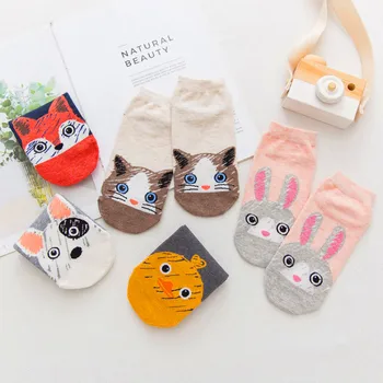 

5 Pairs Cute Harajuku Animal Socks Women Breatable kitten Cat Fox Rabbit Dog Duck Funny Low Cut Ankle Sock Female Happy Sox