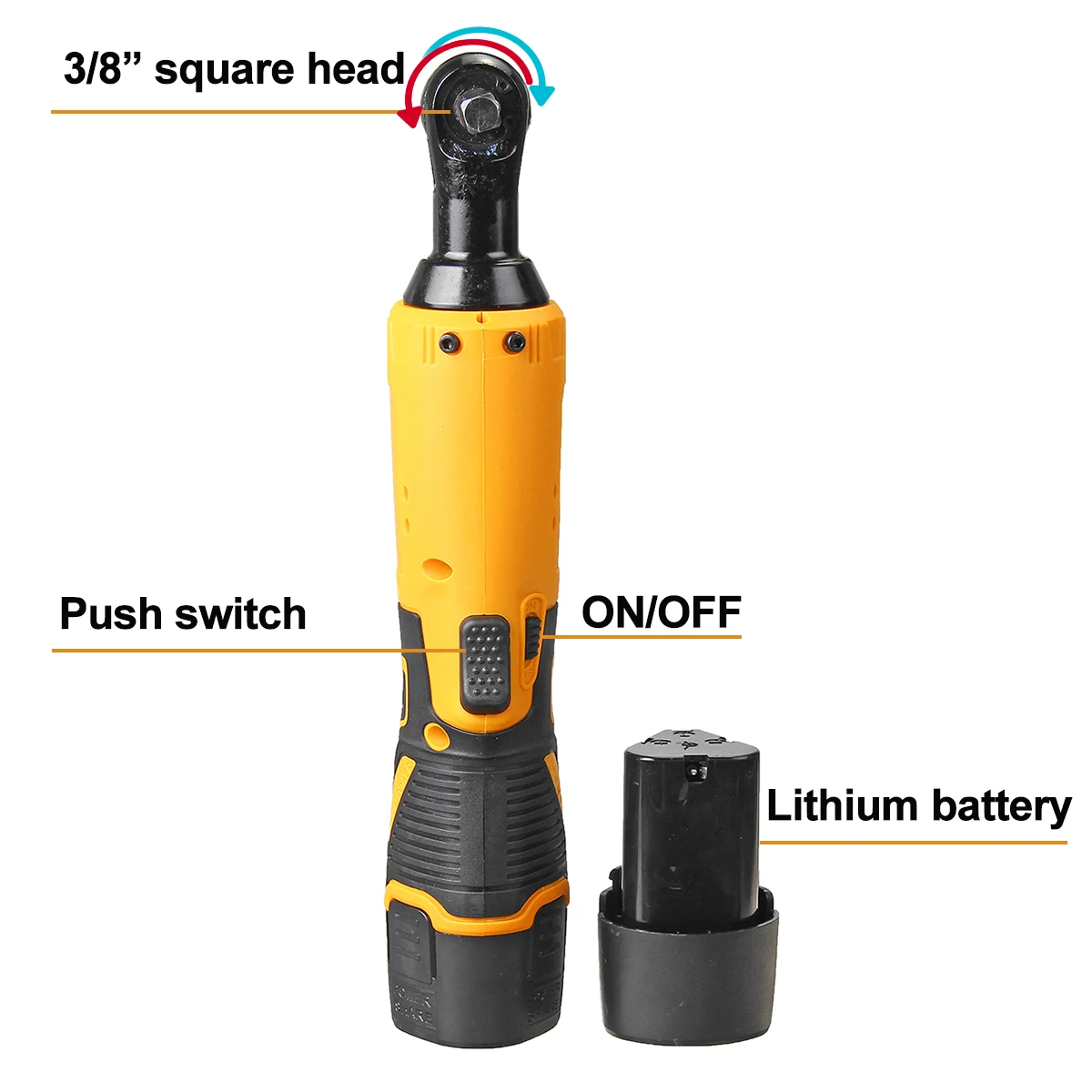 3/8'' 12V 100Nm Powerful Electric Cordless Wrench Ratchet Right Angle Wrench Tool Set With Rechargeable Battery