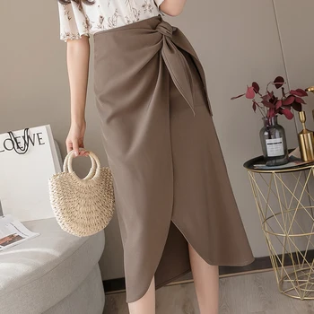 

2020 Spring And Summer New Youth Popular Korean Version Of The Skirt High Waist Irregular Slit Mid-length A-line Skirt S-XL