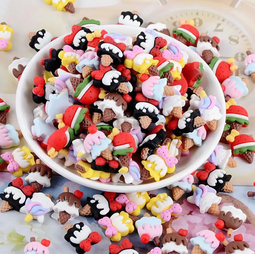 unicorns Ice Cream Simulation Fake Food Flat back Resin Cabochons Scrapbooking for hair Bows Decor DIY Craft Accessories