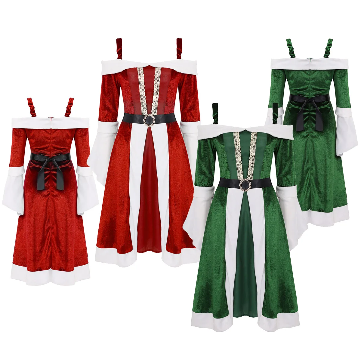 Женский маскарадный костюм для рождественской вечеринки Mrs Miss santa claus, мягкое бархатное платье с длинным Расклешенным рукавом, рождественское платье миди с поясом