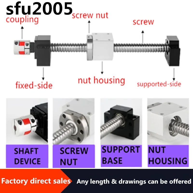 20MM Ball screw SFU2005 End Machined+RM2005 single Nut+ BK15 BF15/fkff15/ekef15 Support+ coupler 8x12mm 2005 | Обустройство дома