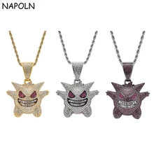 NAPOLN ювелирные изделия в стиле хип-хоп, ожерелье Gengar, Новое поступление, подвеска с покемоном, кубическим цирконием, медное ожерелье, цепочка со льдом, мужской подарок