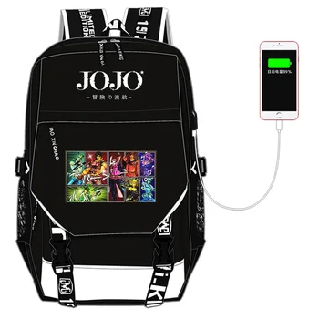 JoJo's Bizarre Adventure Kujo Jotaro Nylon School Bags for Teenage Girls USB Charging Laptop Backpack Canvas Bookbag Travel Bag