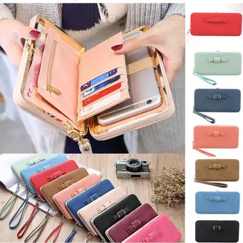 

Women Bowknot Functional Phone PU Wallet Purse Case Cover Card Holder Pocket Handbag Multifunctional Fashion Casual Pack Gift