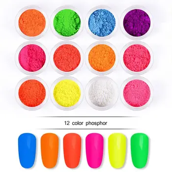 

12 Colors Neon Phosphor Luminous Powder Set Nail Glitter Powder Dust Pigment Powder Fluorescent Glitters Nail Pigment Ultra R9V6