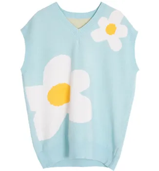 

Spring new retro Hong Kong style top women's lazy style Korean version lovely flower knitwear sleeveless sweater