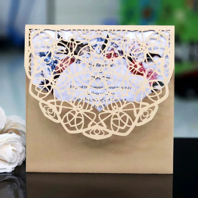50Pcs/lot Laser Cut Wedding Invitations Cards Romantic Wedding Bridal Shower Gift Greeting Card Kits Event Party Supplies Decor