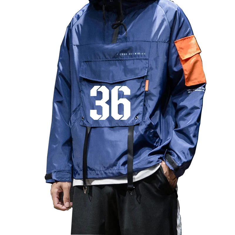 

Mens Wind-proof Hoodie Pullover Hoodies Pockets Harajuku style Printed Sweatshirts Casual Hip Hop Loose Riobbon Jacket