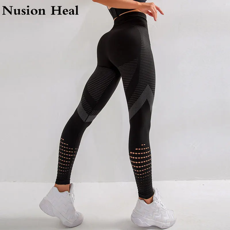 High Waist Fitness Gym Leggings Women Seamless Energy Tights Workout Running Activewear Yoga Pants Hollow Sport Trainning Wear