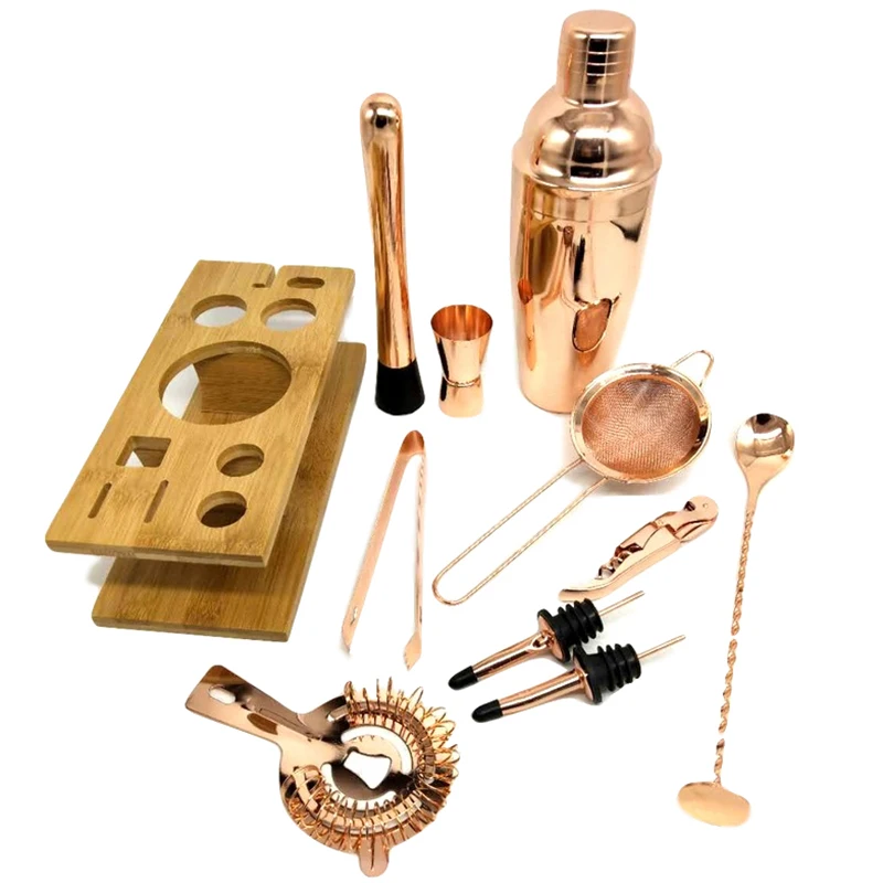Kopen Hot 11 Pcs Cocktail Shaker Y Shiny Rvs Britse Cocktail Shaker Set Rose Goud Kleur 750 Ml