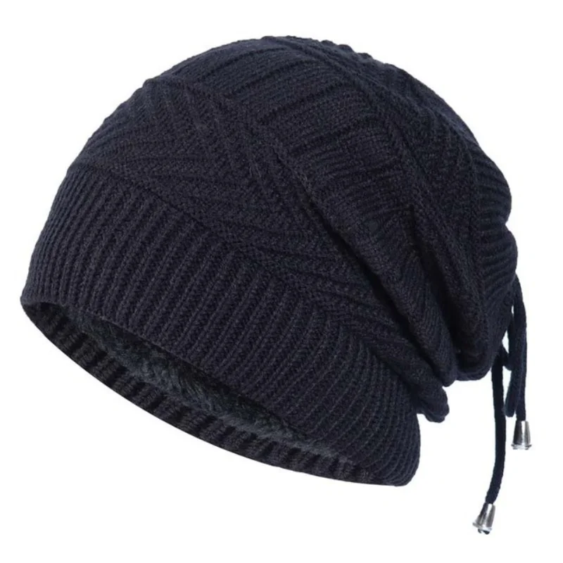 mens leather bomber hat New product autumn and winter multi-purpose pleated woolen hat, ladies outdoor plus cashmere knitted hat, warm hat, pullover hat sheepskin flying hat