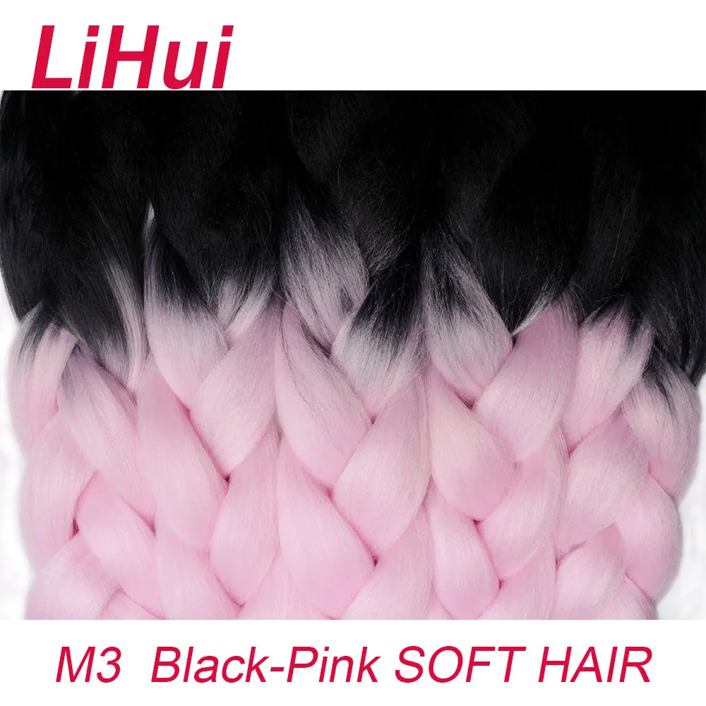 Synthetic hair Braids Ombre Box Braid Hair Extension Pink Purple Yellow Golden Colors Crochet brai LIHUI