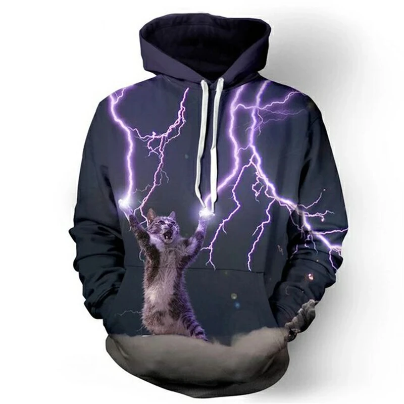 

3D Lightning Cat Hoodies Sweatshirt Women/men/kids Cool College Fashion Hoodies Oversized Thunder Sweatshirt Loose Hooded 2021
