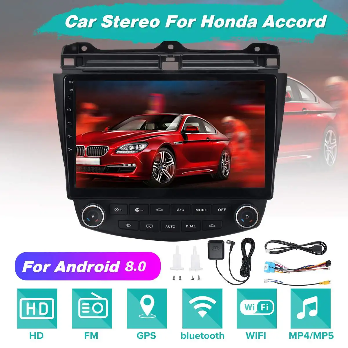 

YUEHOO 10.1 Inch 2 DIN for Android 8.0 Car Stereo 2+32G Quad Core MP5 Player GPS WIFI FM AM Radio for Honda Accord 2003-2007
