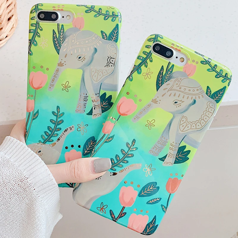 

Electroplated golden edge elephant Case For iPhone 7 8 6 6s Plus 7Plus Soft TPU Edge Cover smooth case For iPhone X Xs Max XR