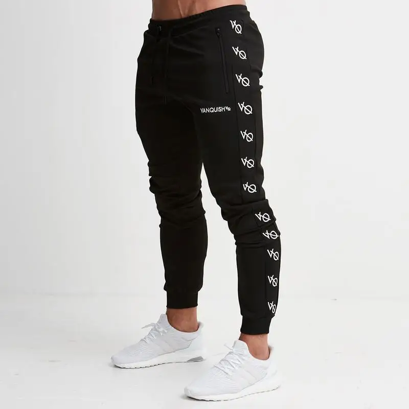 

Cross Border for Muscle Fitness Brothers Sports Men's Printed Words Zipper Casual Skinny Pants Autumn & Winter Slim Fit Stretch