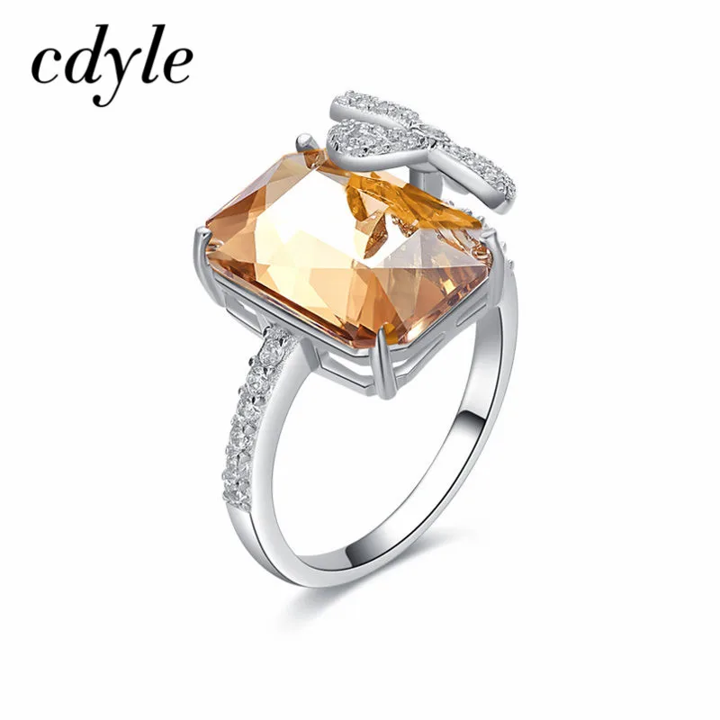 

Cdyle Luxury Vintage Crystal Copper 925 Sterling Silver Rings for Women Cocktail Party Jewelry Accessories 1PCS