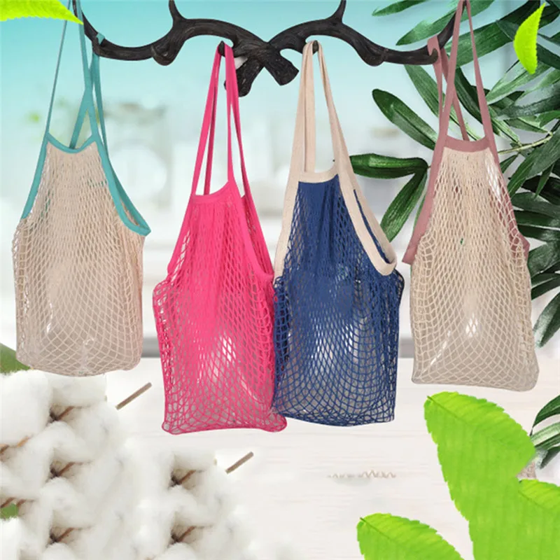 

2019 New Mesh Shopping Bag Reusable String Fruit Storage Handbag Totes Women Shopping Mesh Net Woven Bag Shop Grocery Tote Bag