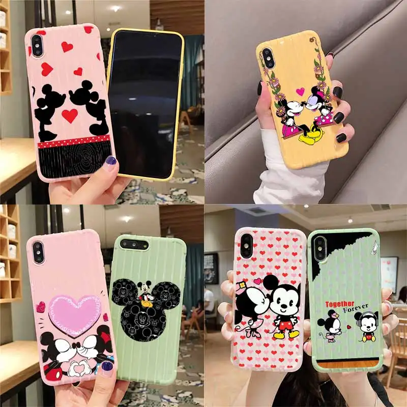 

Mickey Minnie Trolley Suitcase Texture Phone Case IPhone 11 Pro Max X XS MAX 8 7 6S Plus Cute Candy Color Casing