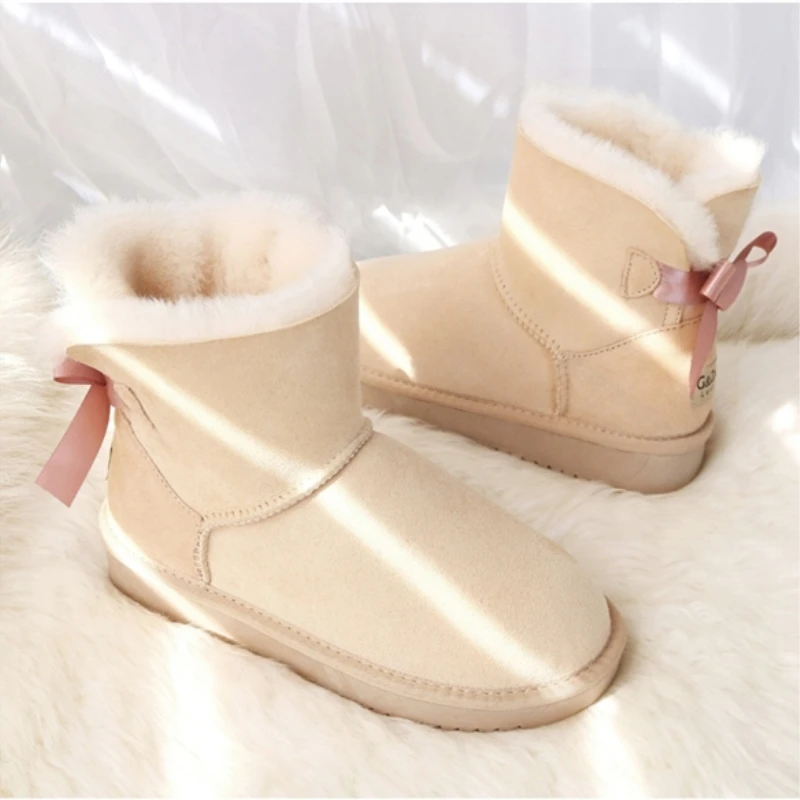 Najtaniej G   Zaco luksusowe naturalne wełniane śniegowce damskie oryginalne kożuchy skórzane owcze futro boot płaskie słodkie łuk buty damskie zimowe