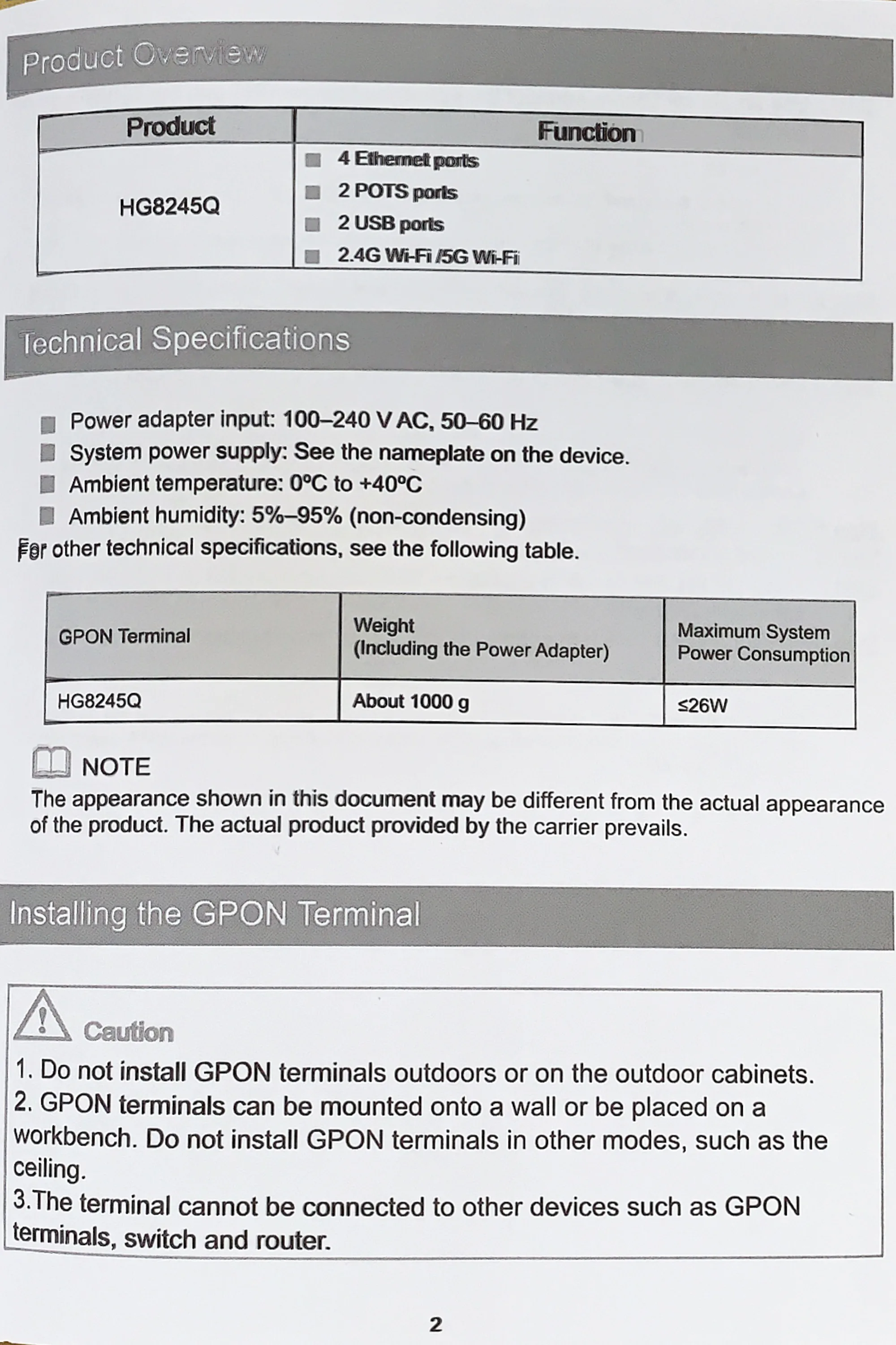 Huawei EchoLife HG8245Q2 GPON терминал маршрутизатор 5G