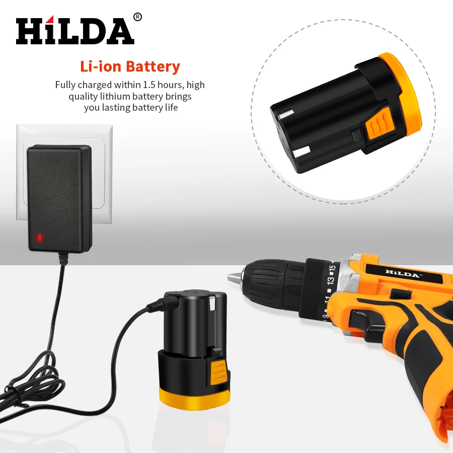 Небольшая электродрель HILDA 16,8 V электрическая дрель с Перезаряжаемые литиевая батарея электрическая отвертка на батарейках аккумуляторная отвертка двухскоростной Мощность инструменты