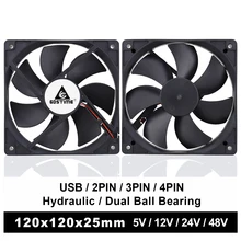 Ventilateur de refroidissement Axial 120, 5V, 12V, 24V, 12025x25mm, double boule, 12cm, 120mm, silencieux, pour boîtier d'ordinateur, CPU, haute vitesse, CFM, 1 pièce