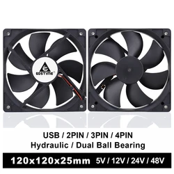 Ventilateur de refroidissement Axial 120, 5V, 12V, 24V, 12025x25mm, double boule, 12cm, 120mm, silencieux, pour boîtier d'ordinateur, CPU, haute vitesse, CFM, 1 pièce 